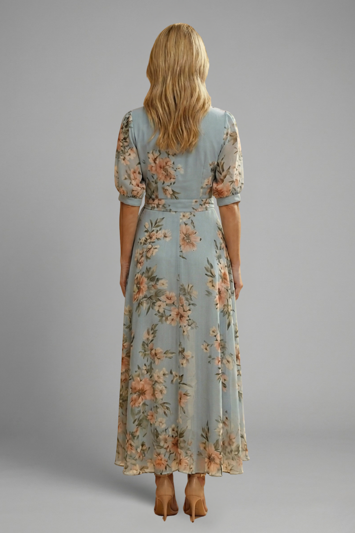 Floral V Neckline Midi Dress for Wedding Guests (5)