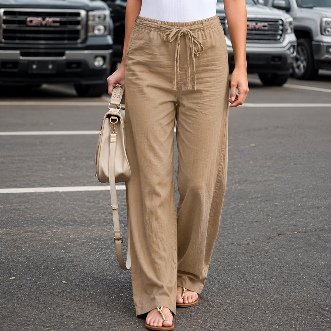 Linen Wide-Leg Pants in Light Brown