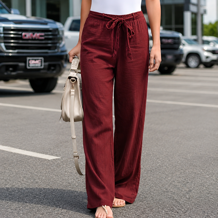 Linen Wide-Leg Pants in Wine