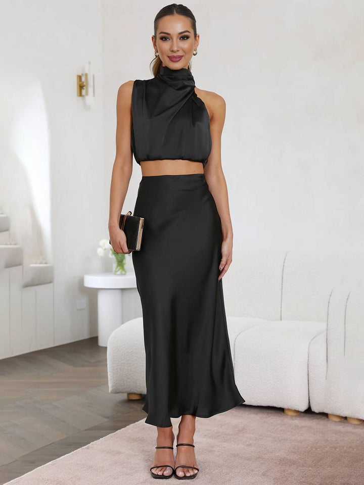 Women's Two-Piece Summer Dress for Wedding Guests in Black 1