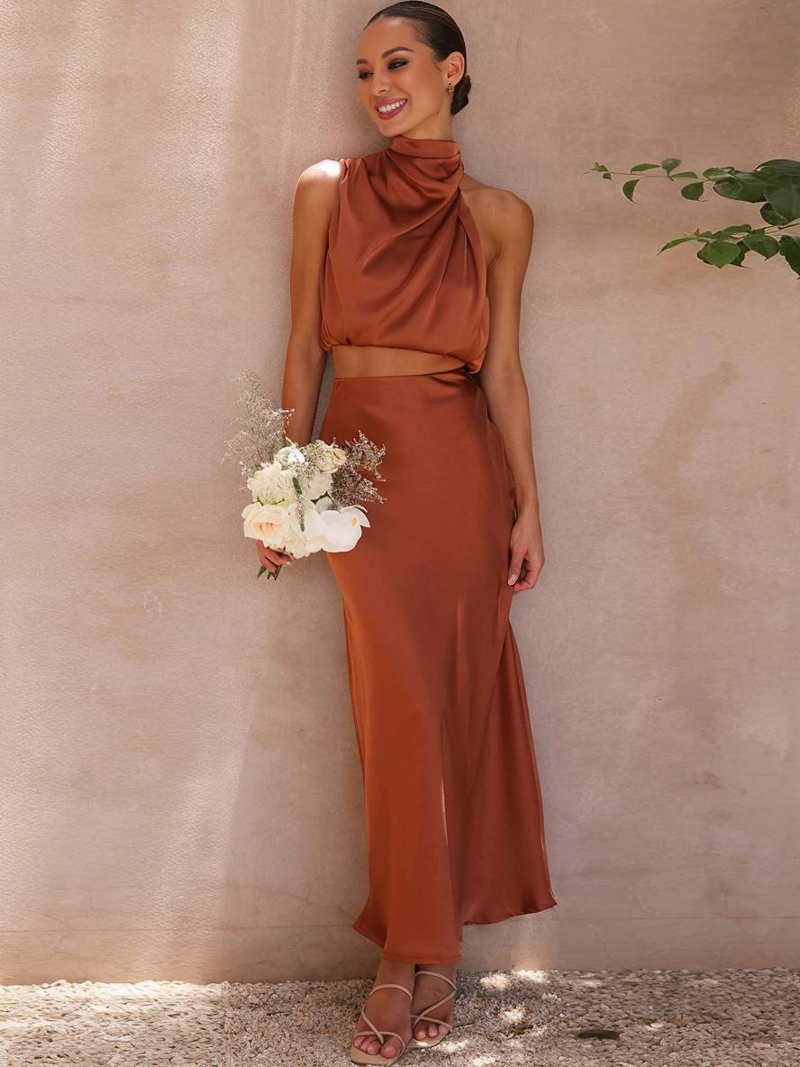 Women's Two-Piece Summer Dress for Wedding Guests in Orange