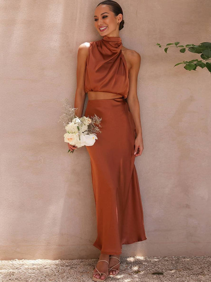 Women's Two-Piece Summer Dress for Wedding Guests in Orange