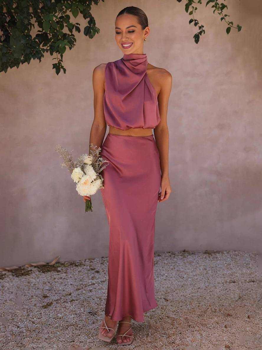 Women's Two-Piece Summer Dress for Wedding Guests in Raspberry