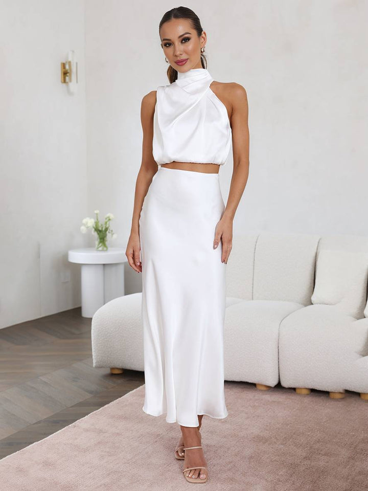 Women's Two-Piece Summer Dress for Wedding Guests in White 1