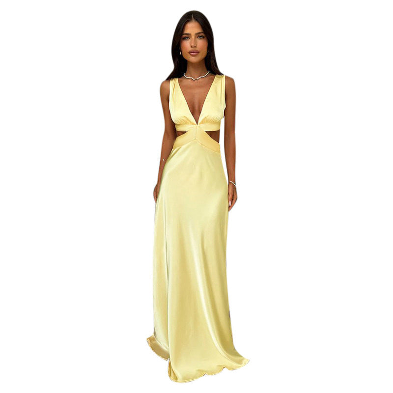 Women's Satin Maxi Dress for Wedding Guests in Yellow 6