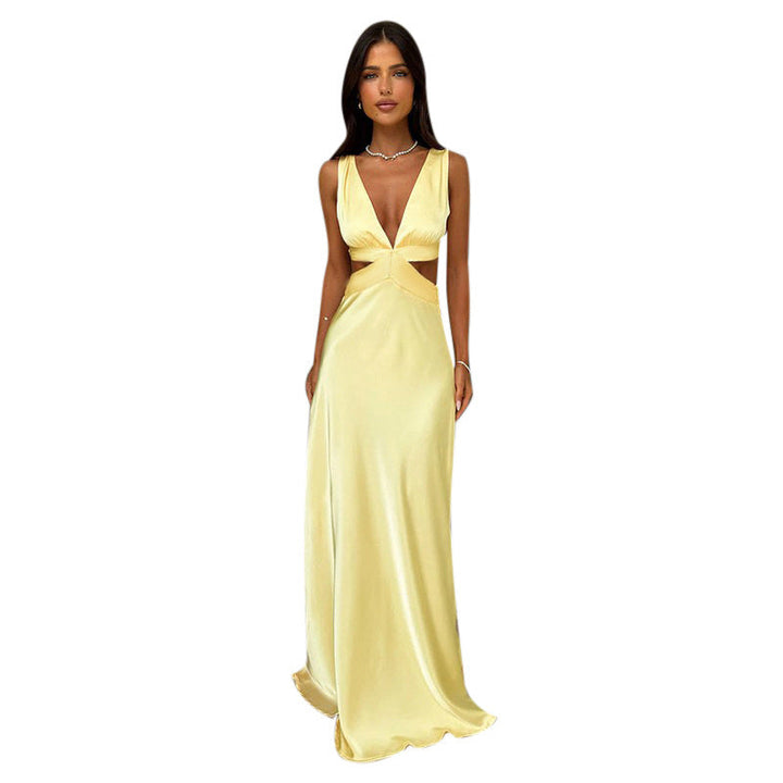 Women's Satin Maxi Dress for Wedding Guests in Yellow 6