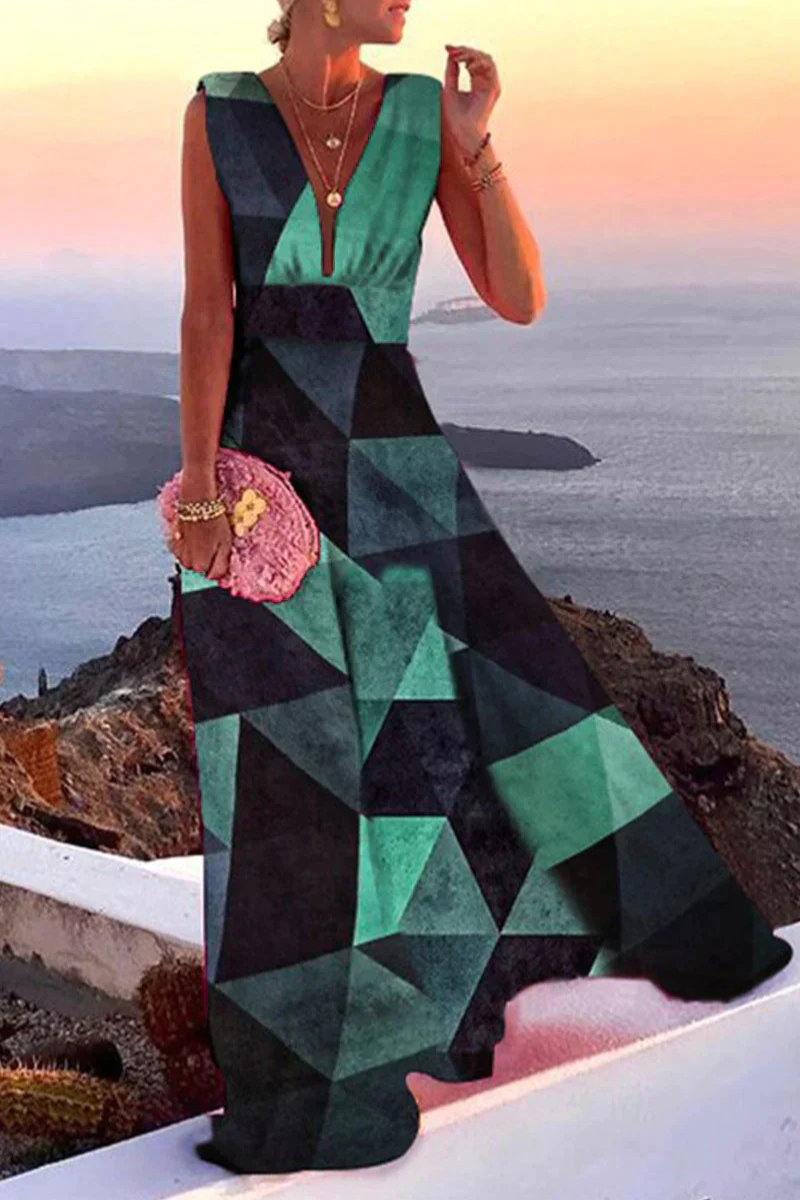 Women's Wedding Guest Maxi Dress for Summer in Green-Black