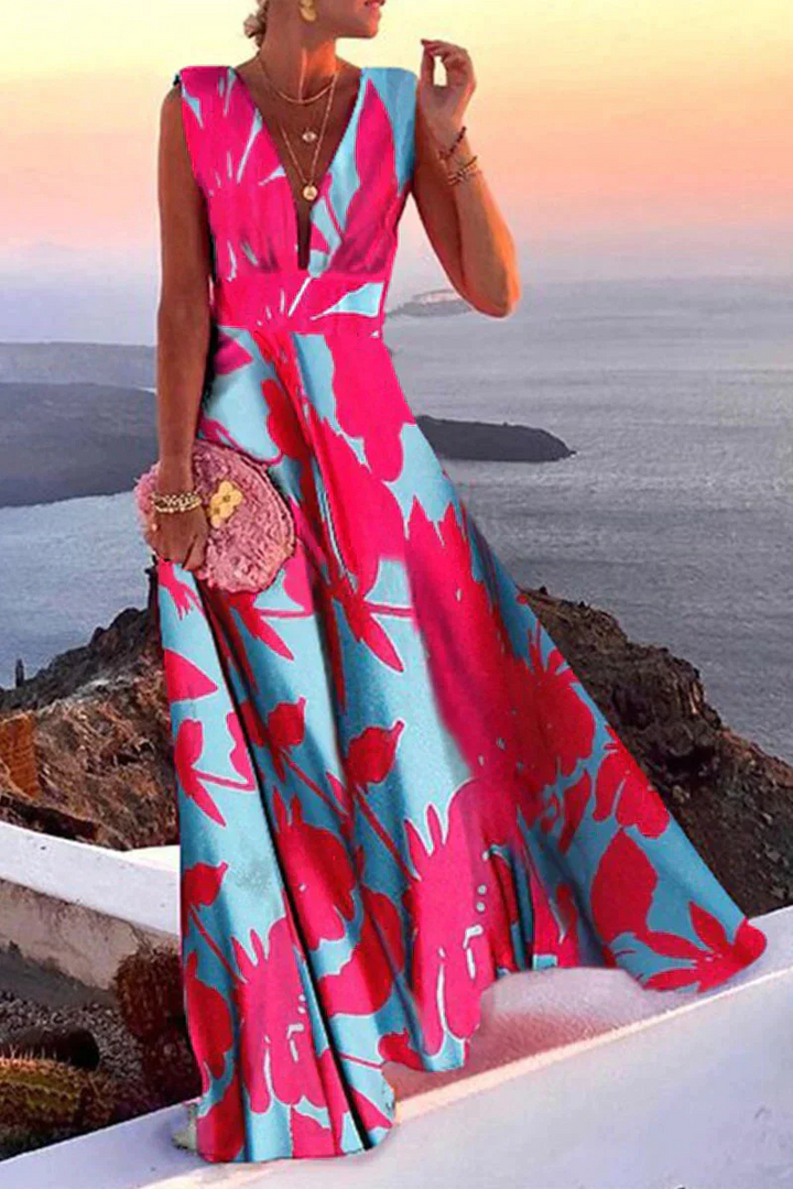 Women's Wedding Guest Maxi Dress for Summer in Pink-Blue