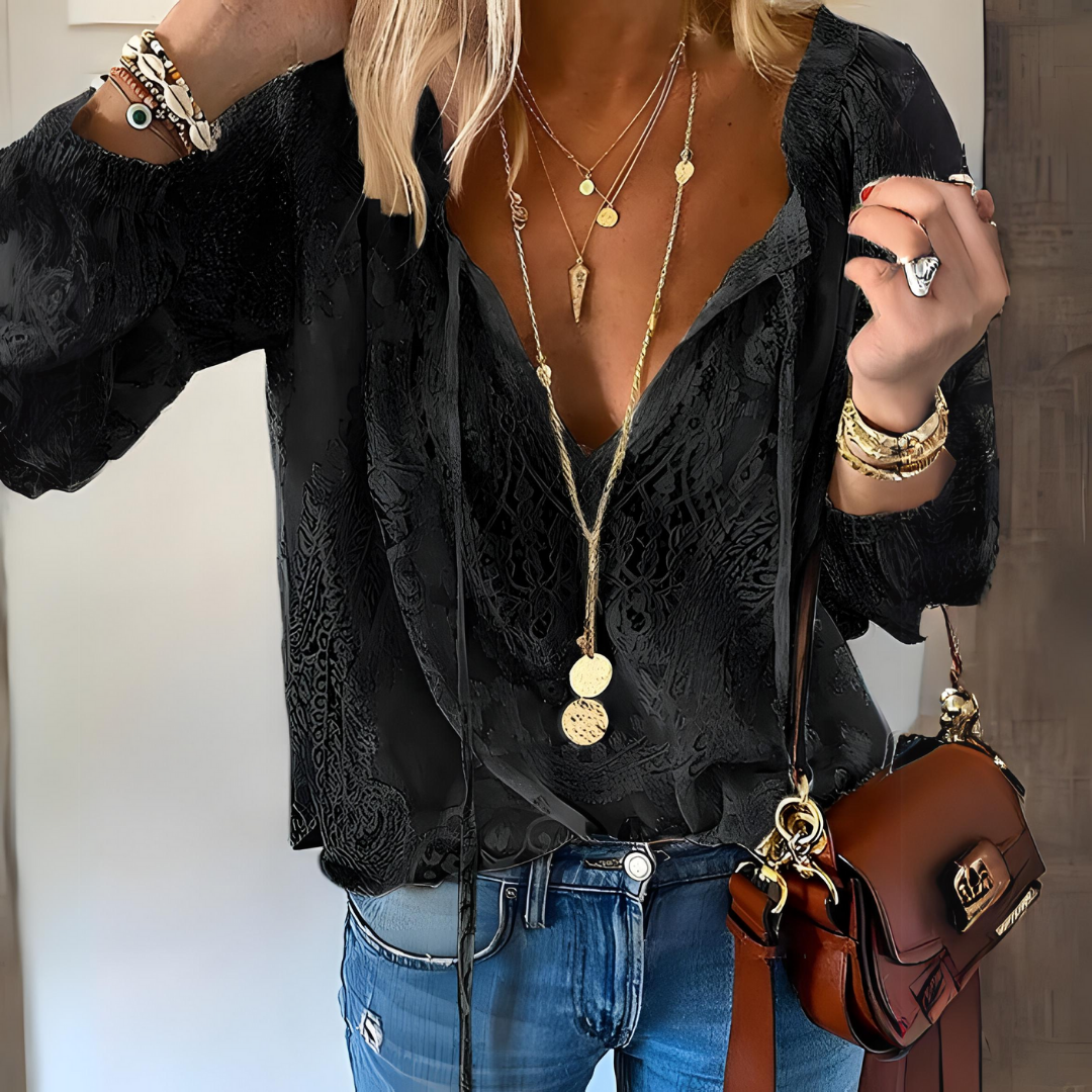 Longsleeve Boho Blouse in Black