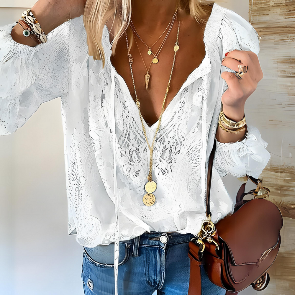 Longsleeve Boho Blouse in White