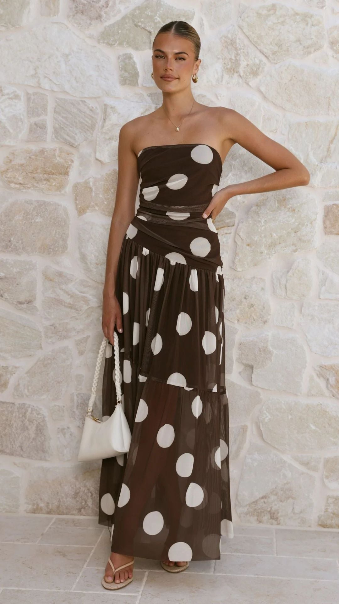 Lune London | Elegant Polka Dot Maxi Dress for Women in polka dot pattern