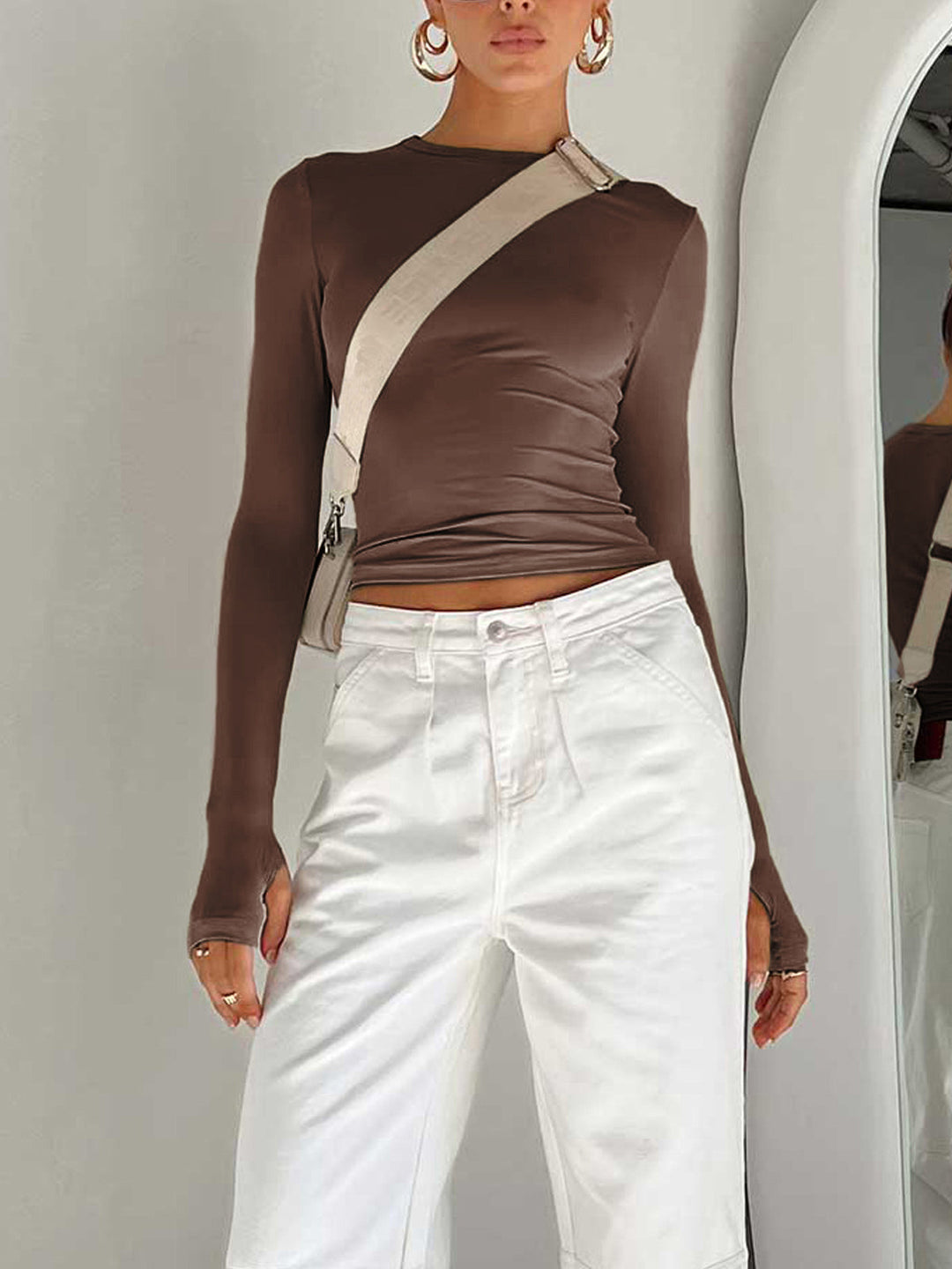 Modern Longsleeve Summer Crop Top for Women in Brown
