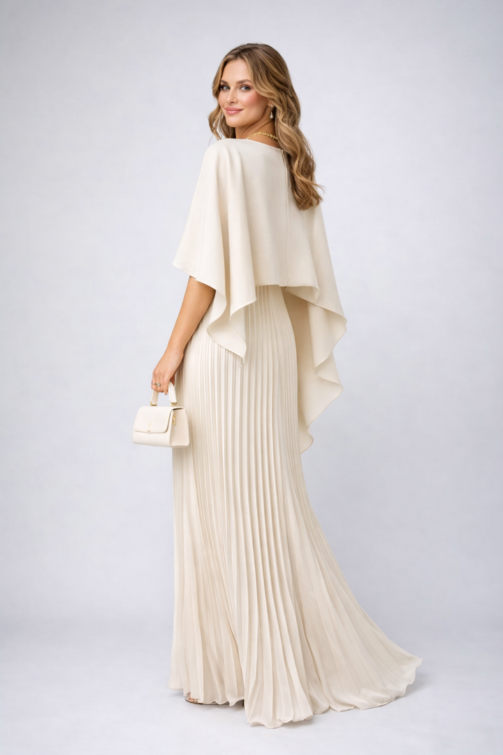 Pleated High Collar Maxi Dress for Wedding Guests (4)