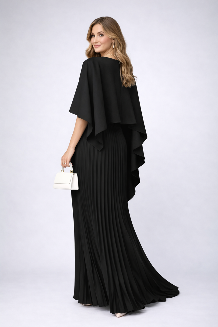 Pleated High Collar Maxi Dress for Wedding Guests (5)