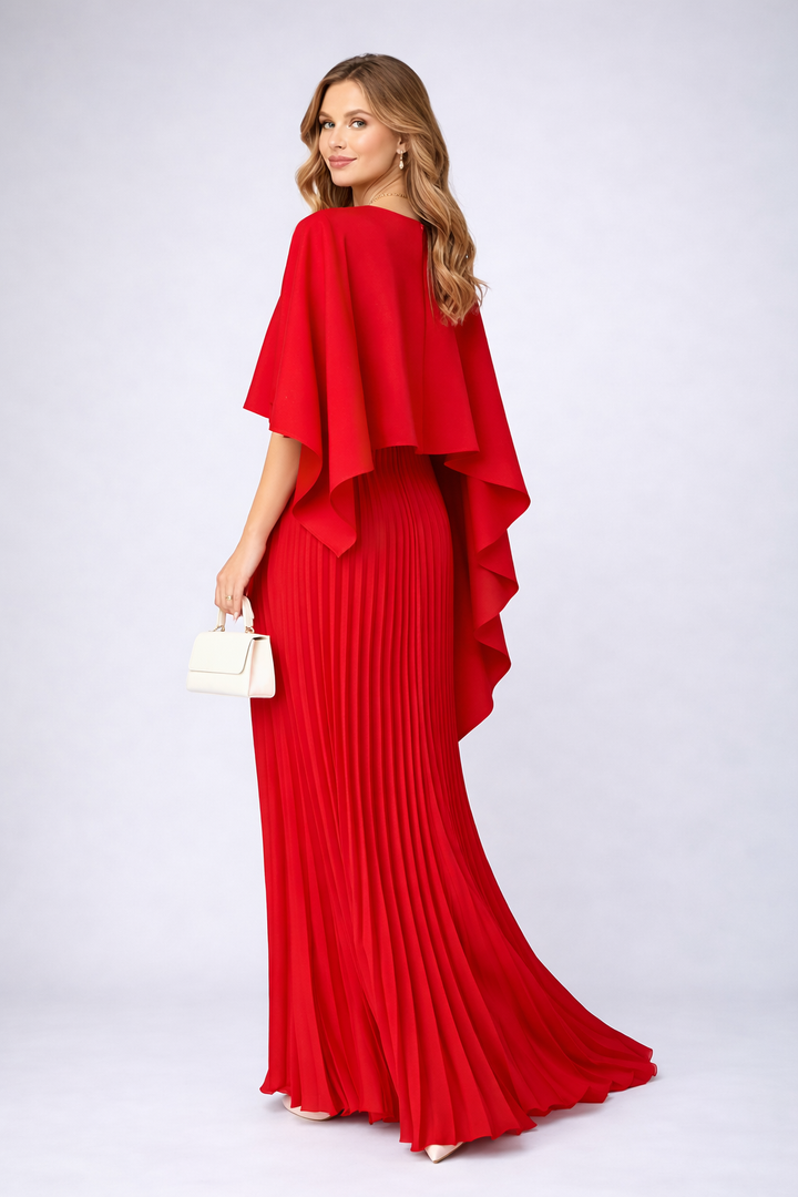 Pleated High Collar Maxi Dress for Wedding Guests (6)