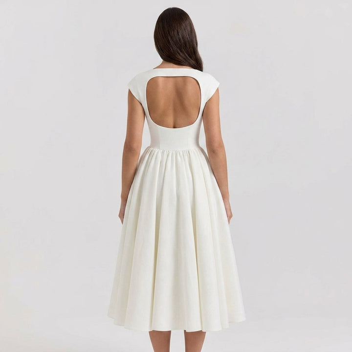 Polished Cap Sleeve Midi Wedding Guest Dress (3)