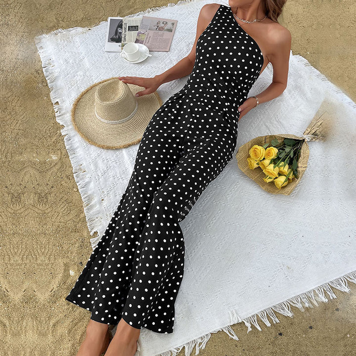Polka Dot Maxi Summer Dress for Women in Black