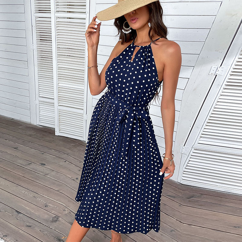 Polka Dot Summer Midi Dress for Women in Bleu roi