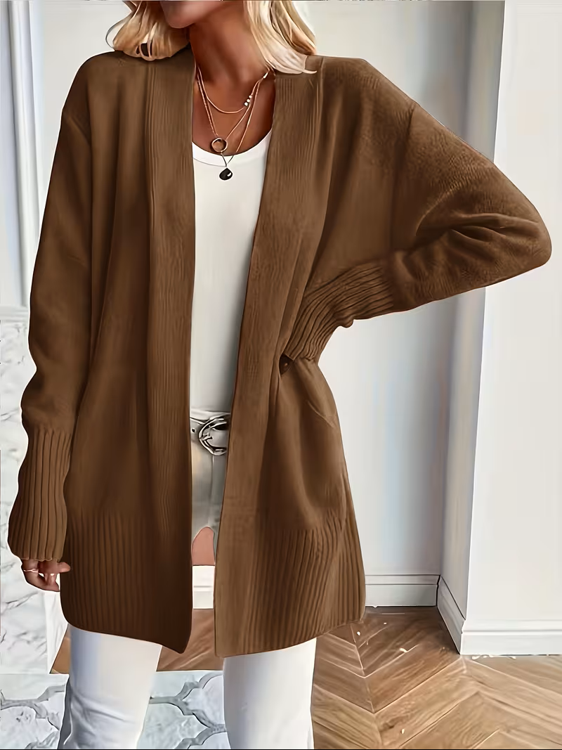 Refined Slip-On Cardigan in Coffee Brown