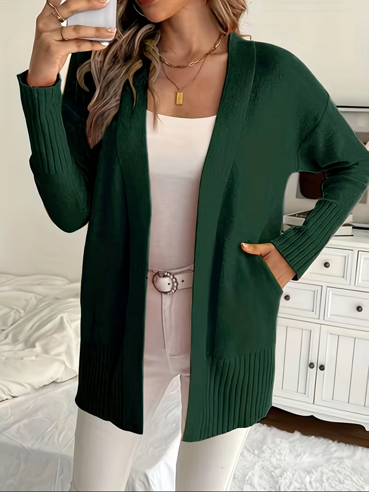 Refined Slip-On Cardigan in Dark Green