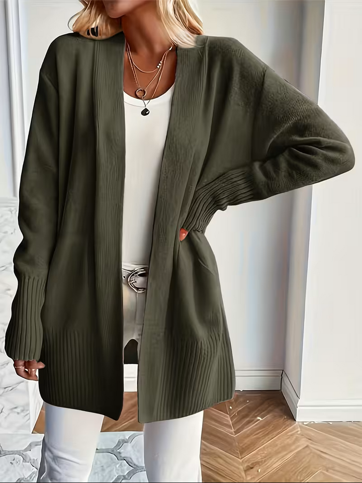 Refined Slip-On Cardigan in Olive Green