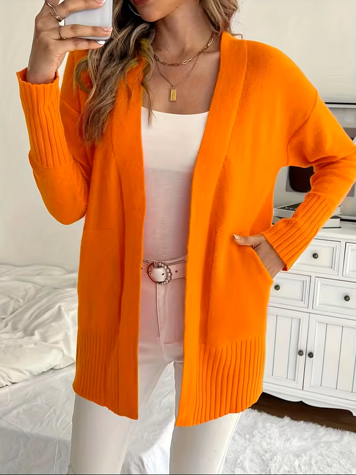 Refined Slip-On Cardigan in Orange-Red