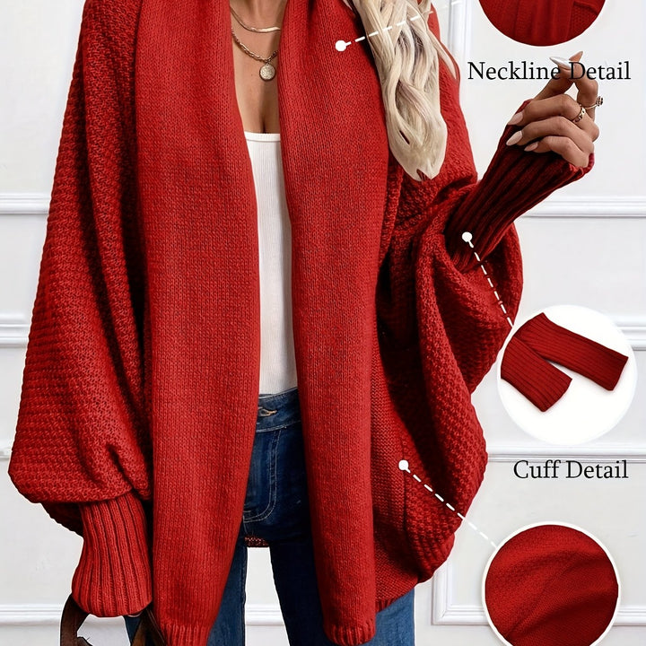 Relaxed Open-Front Cardigan in Brick Red