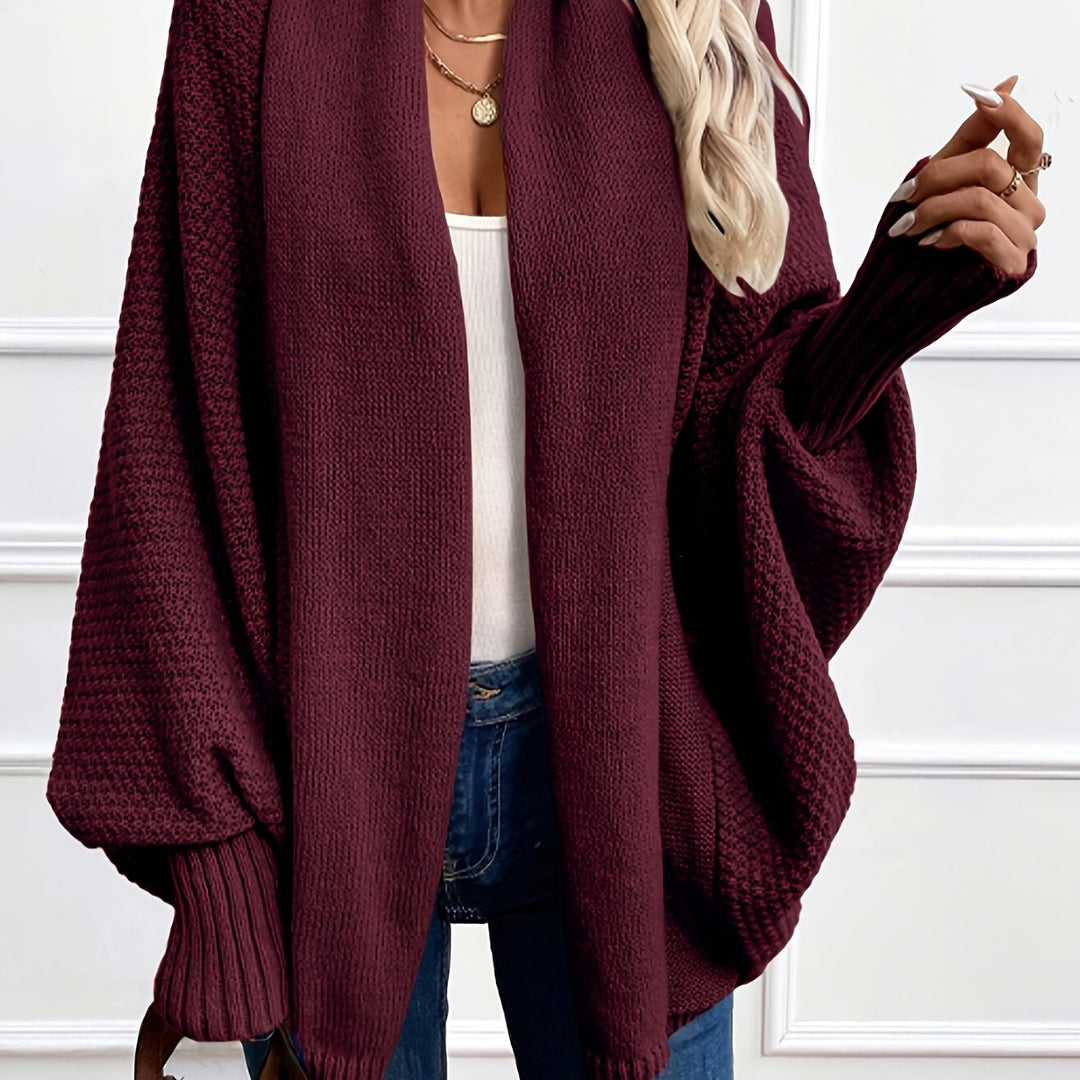 Relaxed Open-Front Cardigan in Burgundy
