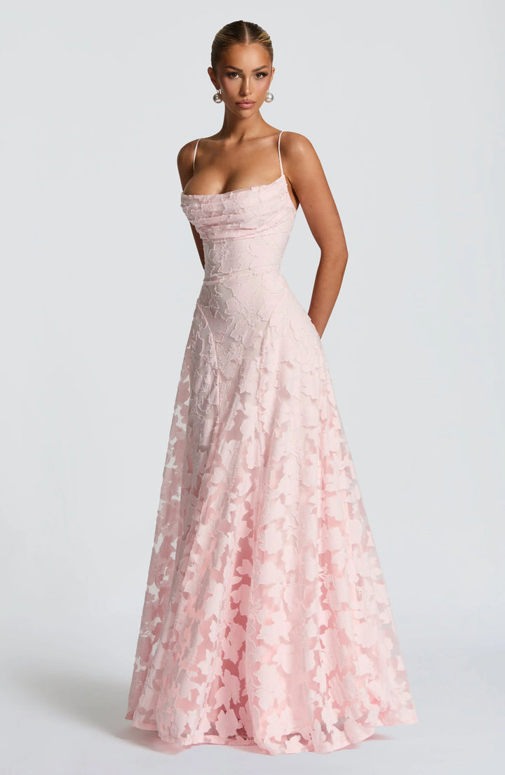 Romantic Floral Spaghetti Strap Maxi Dress for Wedding Guests (2)