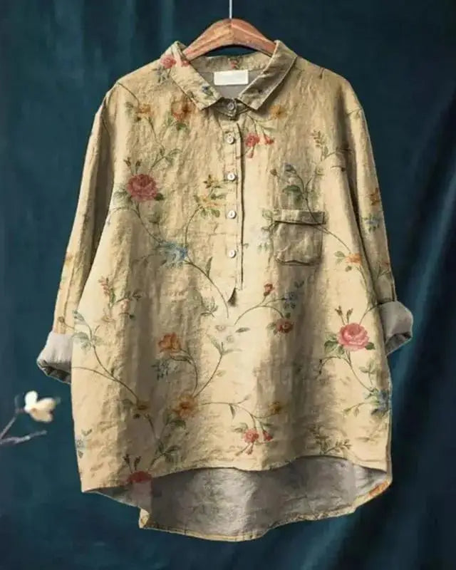 Romantic Printed Longsleeve Blouse in Brown