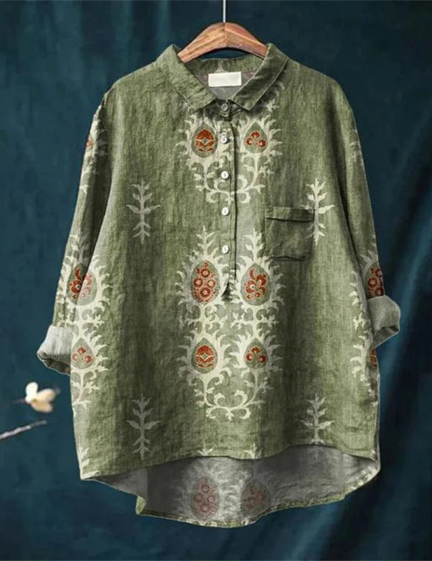 Romantic Printed Longsleeve Blouse in Grüne Blumen