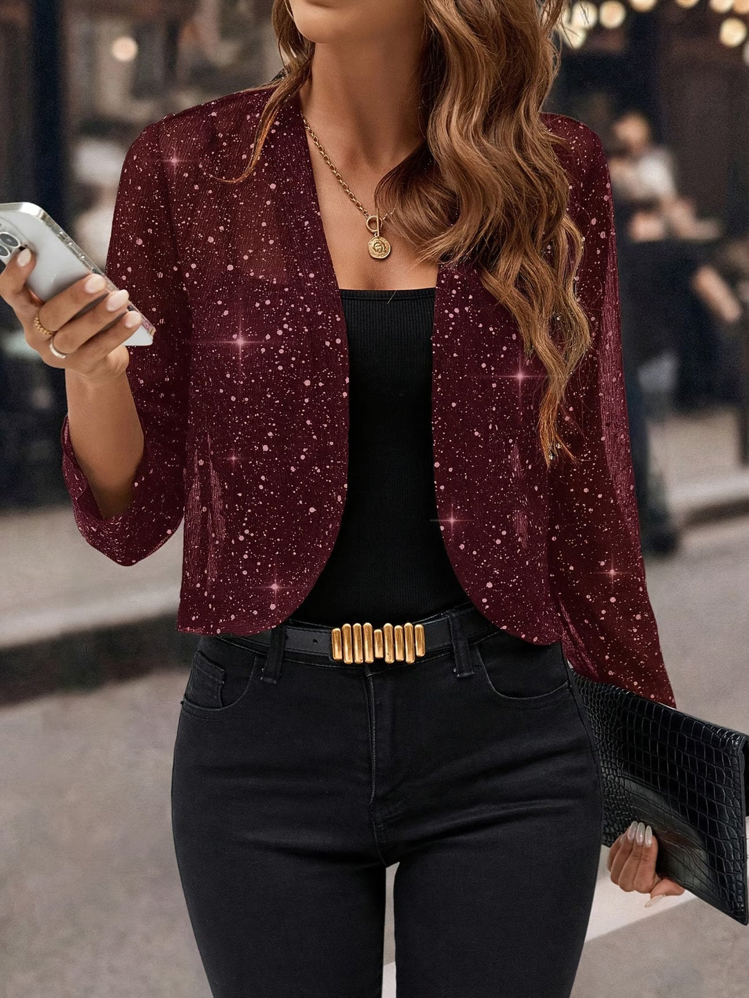 Sparkling Sequin Evening Jacket in Burgundy