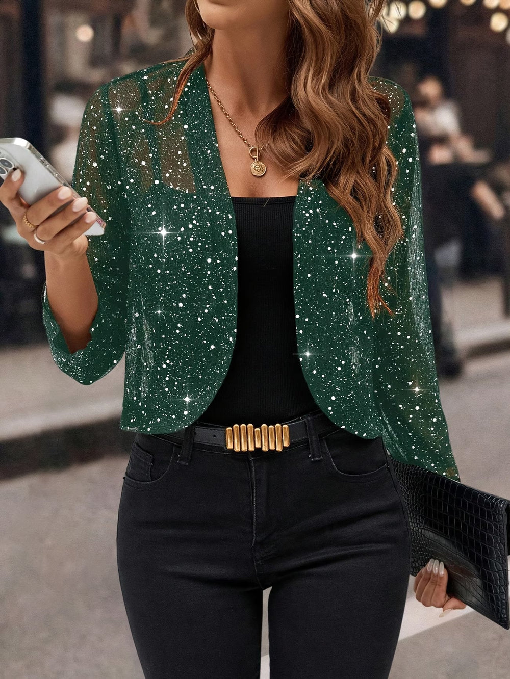 Sparkling Sequin Evening Jacket in Green