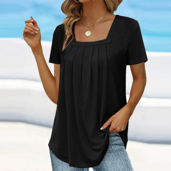 Square-Neck Longsleeve Blouse in Black