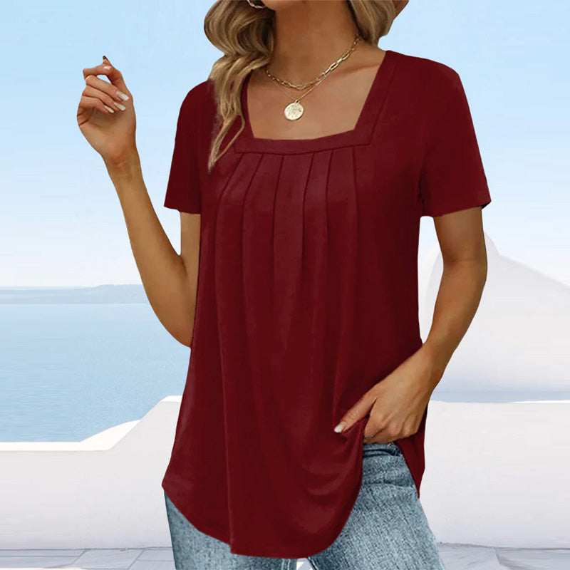 Square-Neck Longsleeve Blouse in Burgund