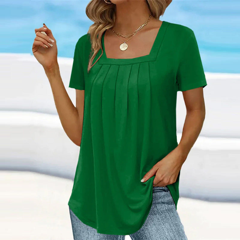 Square-Neck Longsleeve Blouse in Dark Green