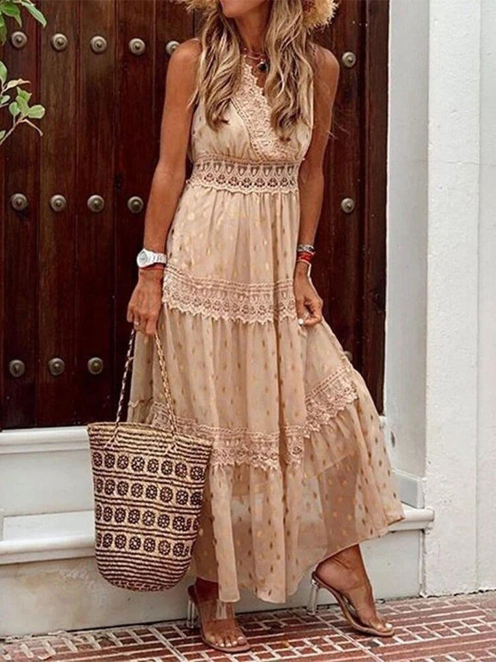 Summer Maxi Dress for Wedding Guests in Beige