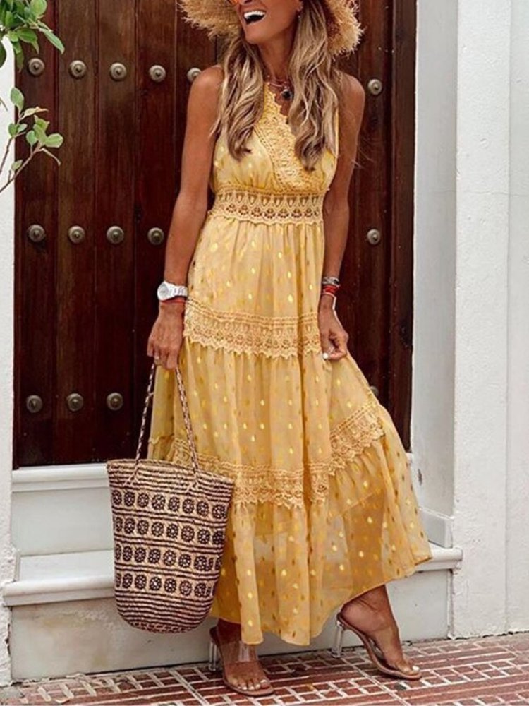 Summer Maxi Dress for Wedding Guests in Yellow