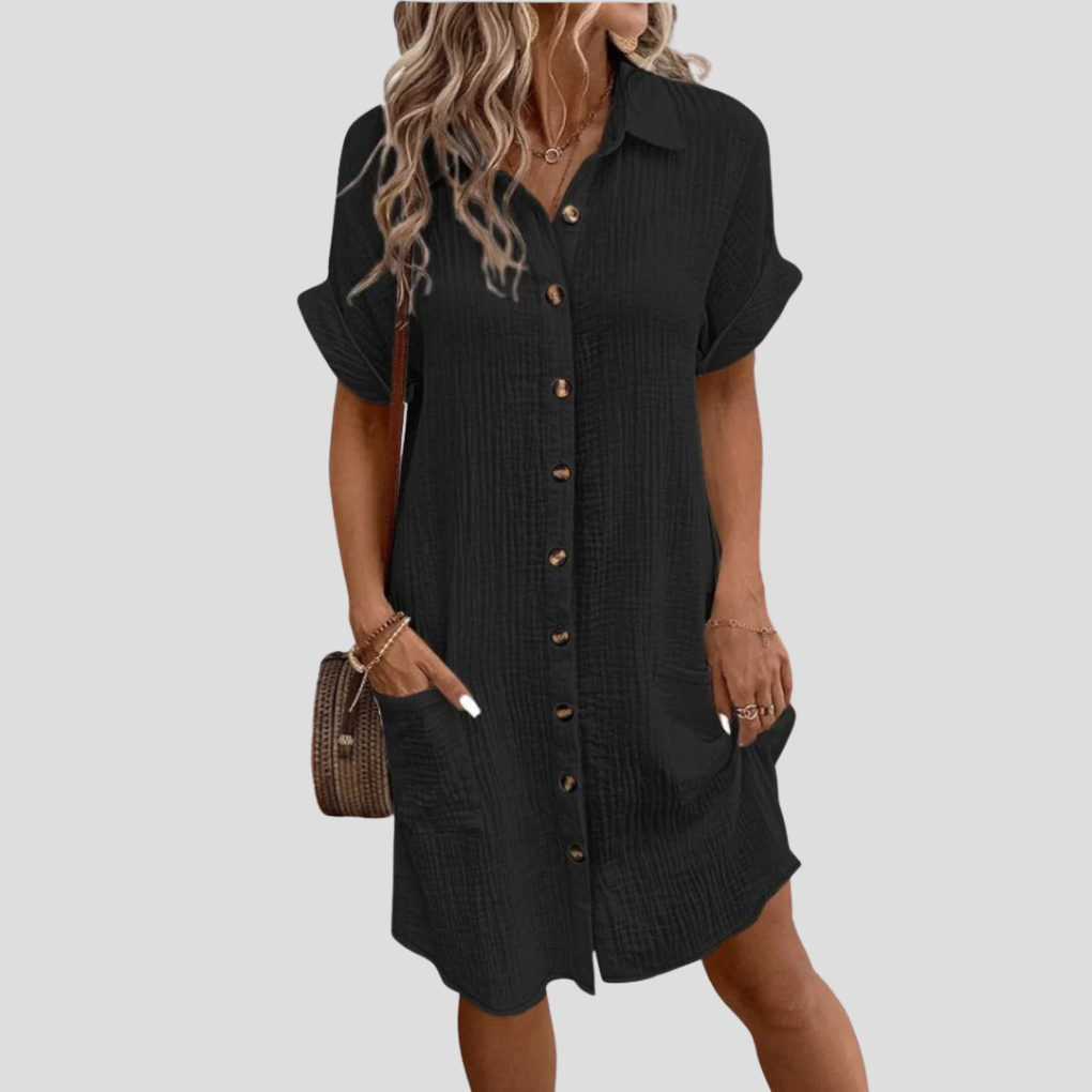Summer Shirt Dress for Wedding Guests in Black