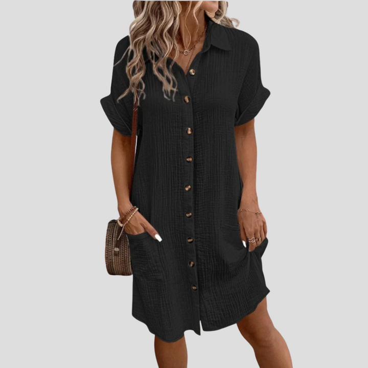 Summer Shirt Dress for Wedding Guests in Black
