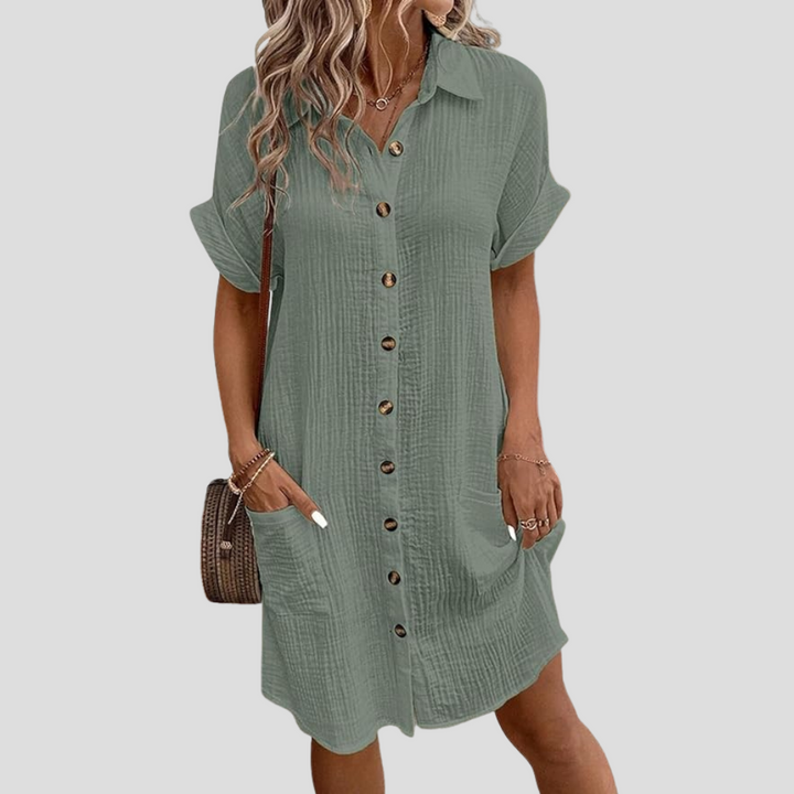Summer Shirt Dress for Wedding Guests in Green