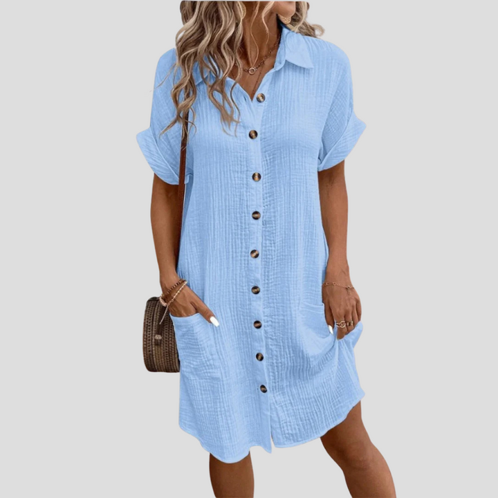 Summer Shirt Dress for Wedding Guests in Light Blue