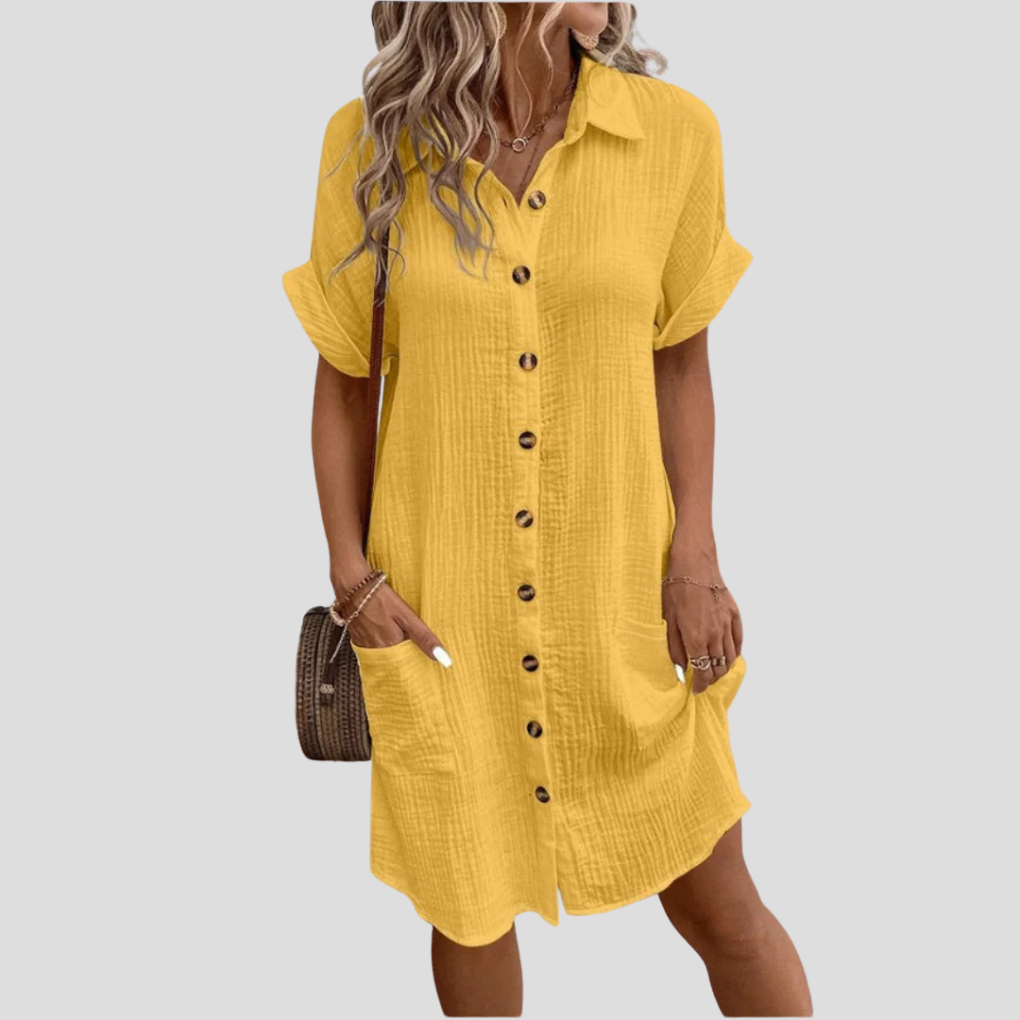 Summer Shirt Dress for Wedding Guests in Yellow