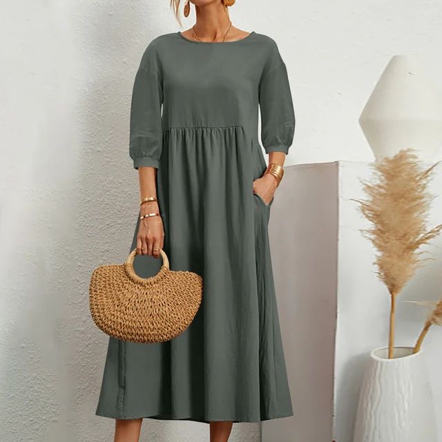 Versatile Spring Maxi Dress in Moosgrün