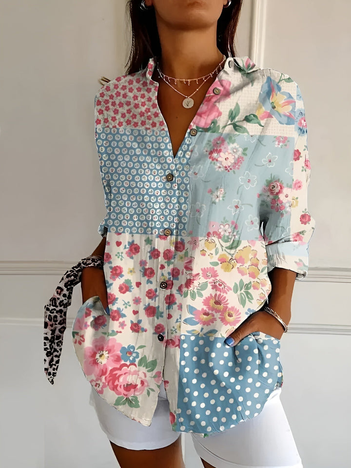 Vintage Longsleeve Blouse in Blaue Blume