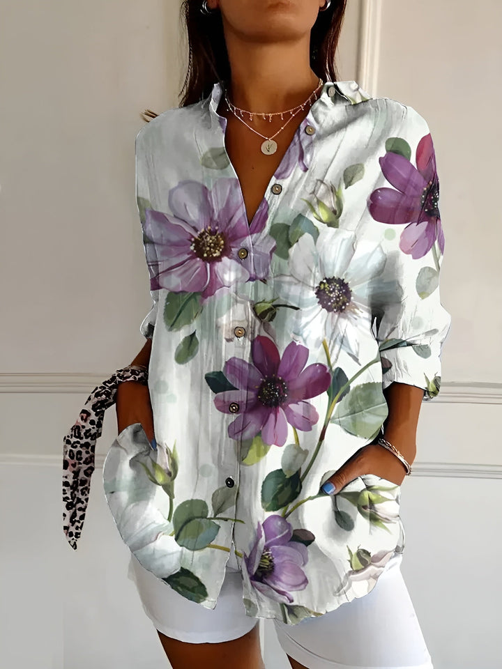 Vintage Longsleeve Blouse in Lila Blumen