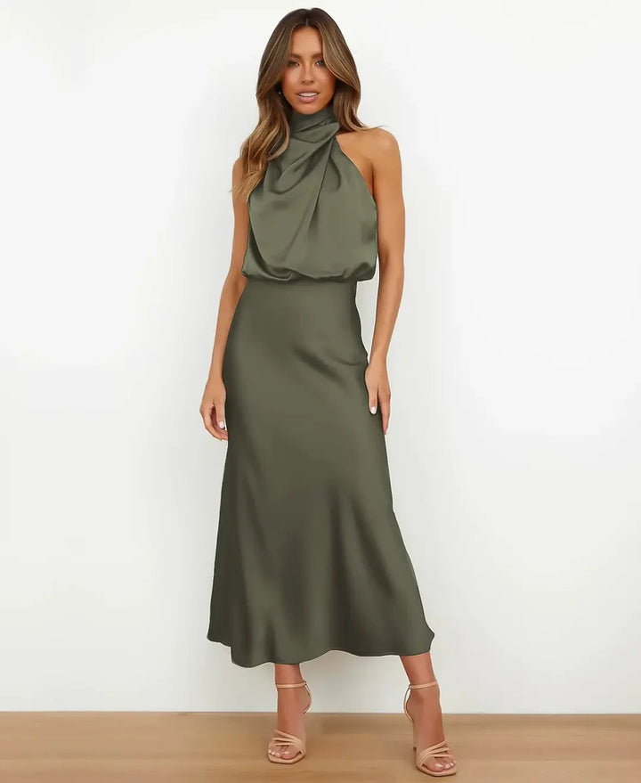 Wedding Guest Midi Dress in Olive green