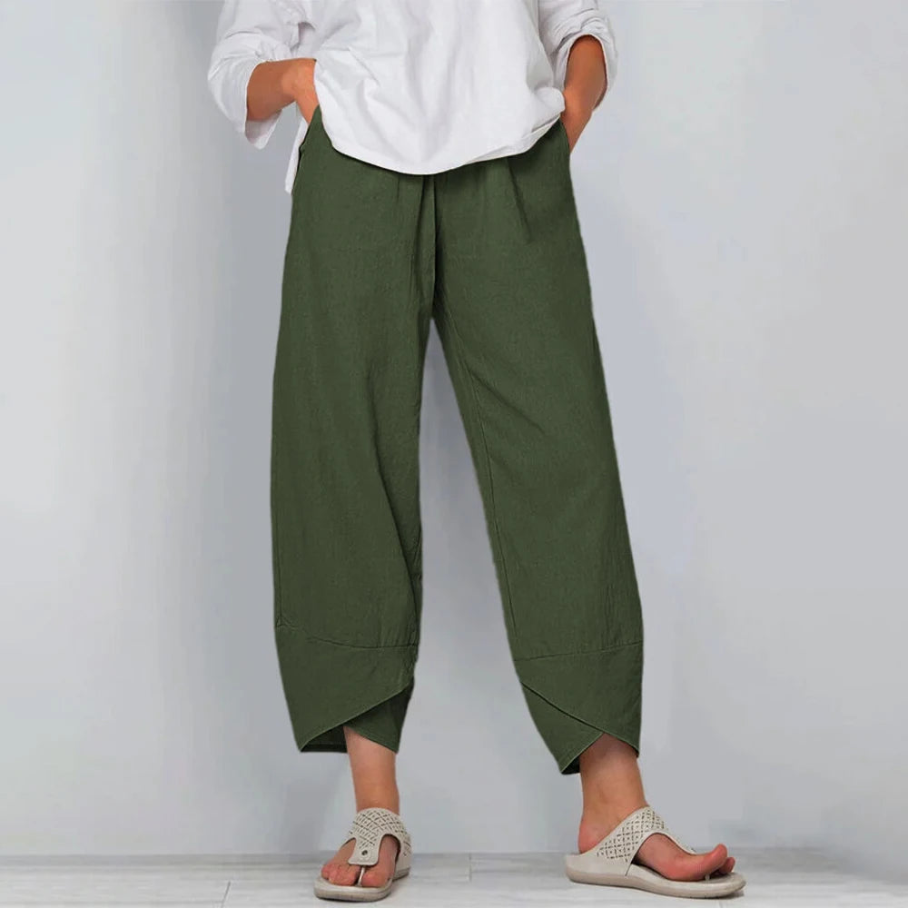 Wide-Leg Linen Pants in Green