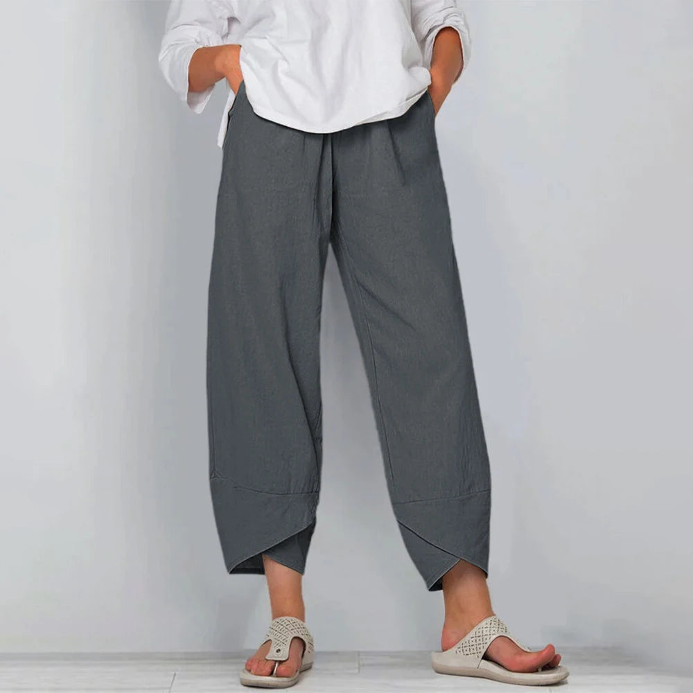 Wide-Leg Linen Pants in Grey