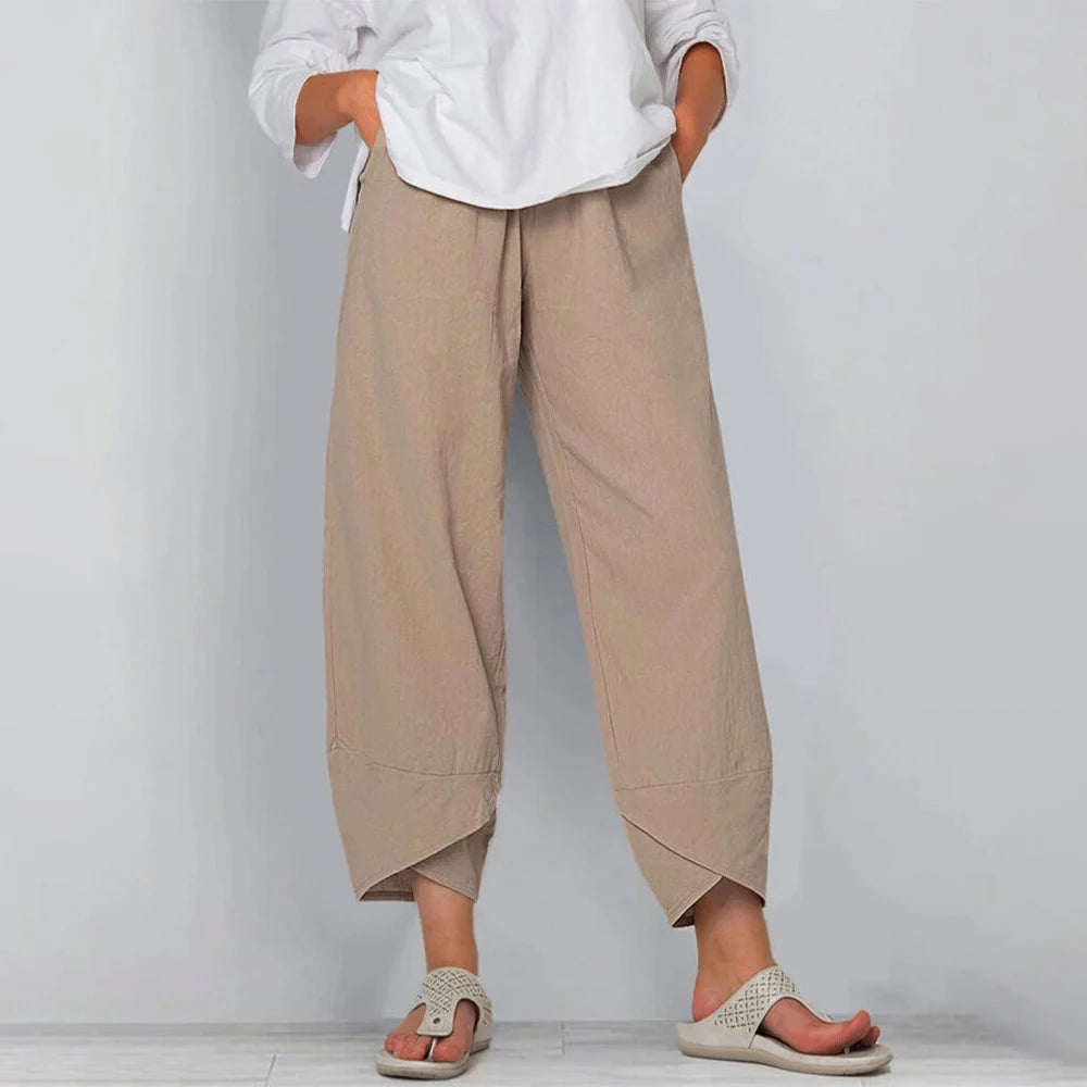Wide-Leg Linen Pants in Khaki